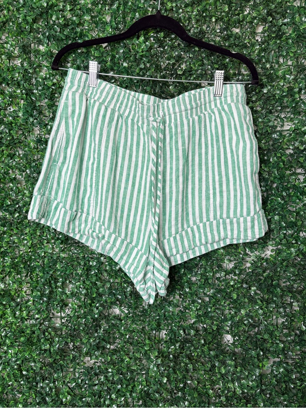 Universal Thread Green and White Striped High Waist Shorts